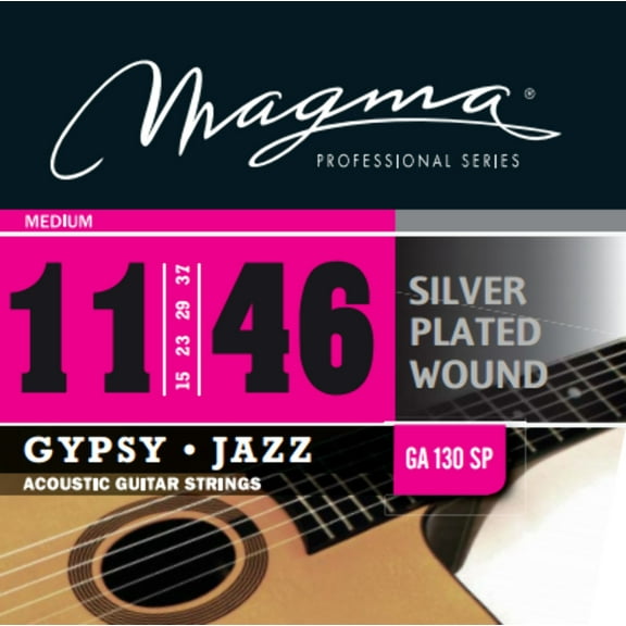 Magma Acoustic Guitar Strings Light Gauge Silver Plated Wound Gypsy Jazz Set, .011 - .046 (GA130SP)