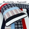 thumbnail image 3 of Cozy Line Cars Collection Quilt Bedding Set Cotton Navy/Blue/Red Stripe Reversible Bedspread Coverlet for Kids (Ronnie Varsity Striped, Queen - 3 Piece), 3 of 6