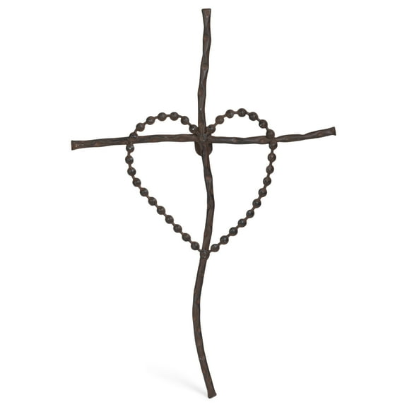 Beaded Heart Brushed Bronze 12 x 8 Metal Decorative Hanging Wall Cross