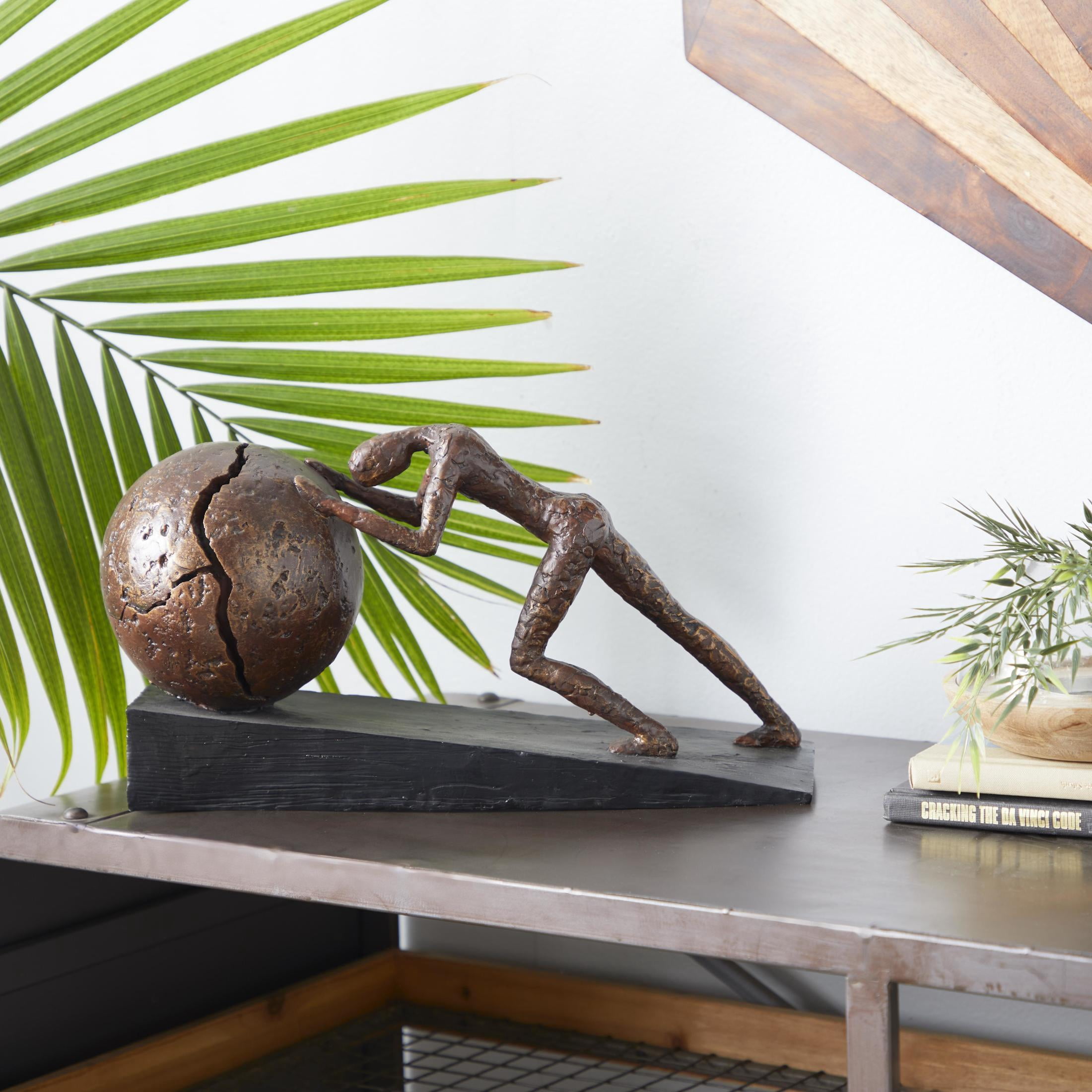 5" x 8" Brown Polystone People Sculpture with Ball, by DecMode