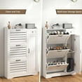 thumbnail image 3 of Shoe Storage Cabinet with 3 Flip Drawers, Freestanding Hidden Wooden Shoe Storage, Drawer & Adjustable Shelves, Slim Shoe Organizer for Entryway, Modern Shoe Cabinet for Hallway, bedroom, White, 3 of 8