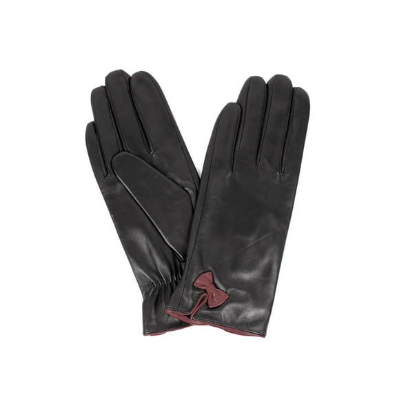 Karla Hanson 78104 Women's Leather Touch Screen Gloves with Bow Black Plum Medium (78104BKPL-M)