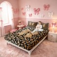 thumbnail image 3 of Homewish Cute Bowtie Bed Sheets for Girls, Black Gold Cheetah Print Full Size Sheets, 4 Pieces (1 Flat Sheet, 1 Fitted Sheet and 2 Pillowcases), 3 of 6