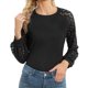 thumbnail image 4 of Camisa de Manga larga de encaje NikouMX blusa de cuello redondo con empalme de encaje hueco S M L XL 2XL, 4 of 7