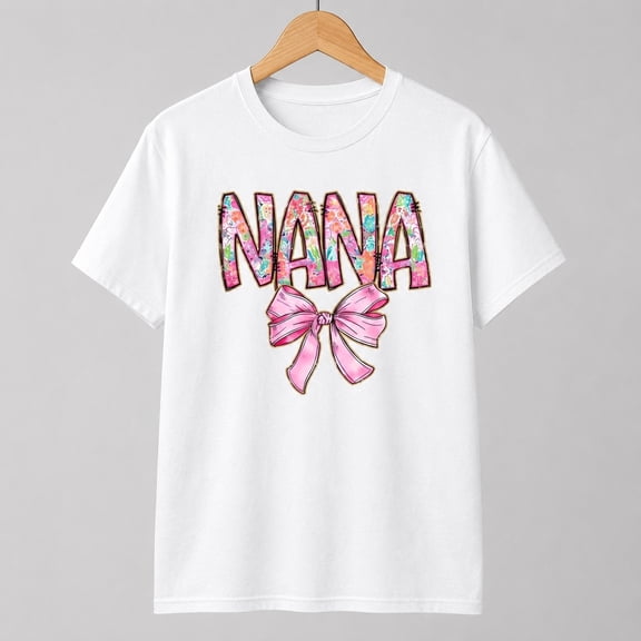 NANA Floral Bow T-Shirt for Women, Crew Neck Cotton Grandma Graphic Tee, Unisex Classic Fit