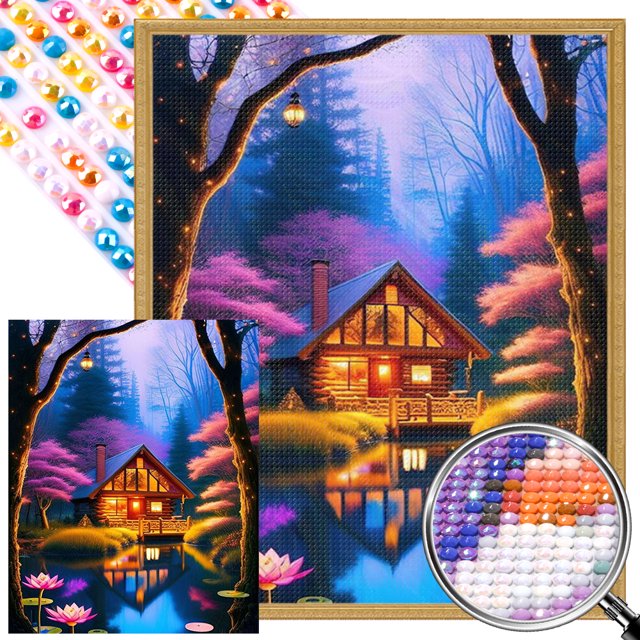 (ZQS499-AB) Diamante AB parcial Diamante Cabaña del Serie paisaje Diamante Resina 40 * 50 CM Tamaño del lienzo 45 * 55 CM (