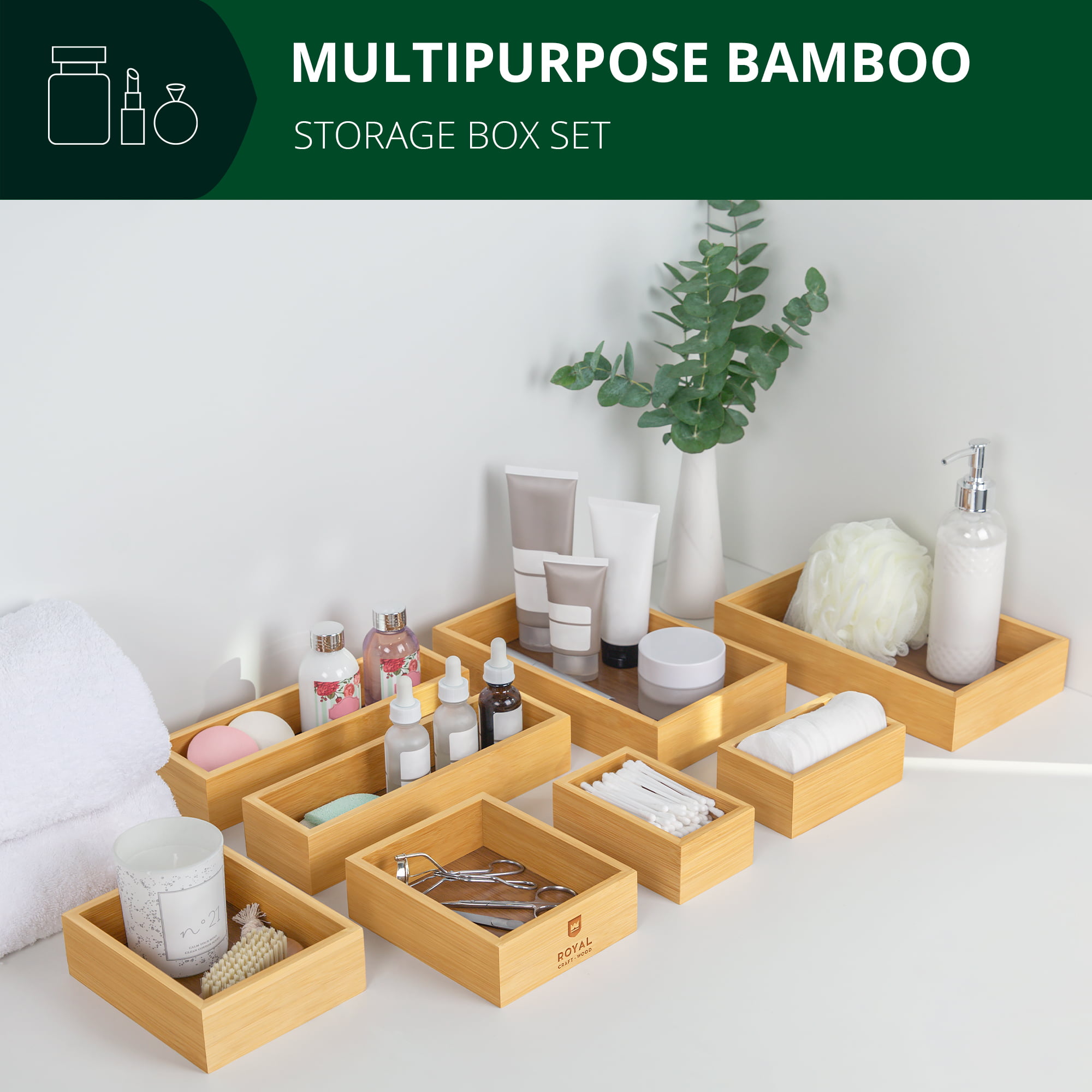 Bamboo Bathroom Organizer Set