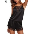 thumbnail image 3 of PULLIMORE Women Pajama Sets Sexy Lingerie Lace Sleepwear Cami Shorts Set V Neck Nightwear (XL, Black), 3 of 8