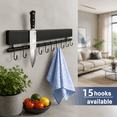 Counter Drill Rack 23 Inch Black Magnetic Holder with 15 Hooks, No-Drill Wall Mount ...