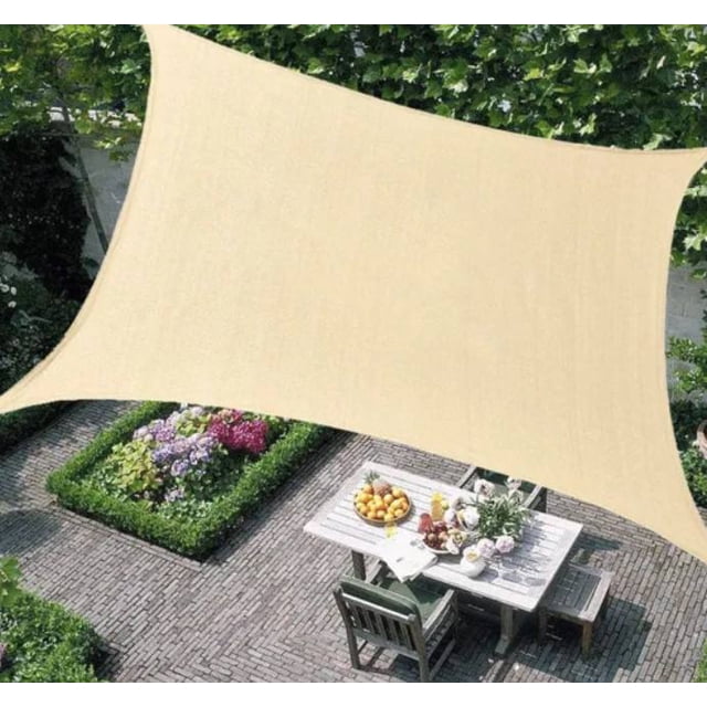 Toldo de vela de sombra rectangular beige de 10' x 16.5', 95% de bloqueo UV, permeable al agua y al aire, comercial y residencial