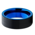 thumbnail image 3 of Silly Kings 8mm Blue Tungsten Carbide Wedding Band Flat Shape Black Brushed Men & Women Comfort Fit Ring, 3 of 3