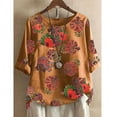 thumbnail image 1 of SMihono Hauts pour Femmes Été Décontracté Mode Coton Lin Manches Courtes Imprimé T-Shirt Oversize pour Femmes, 1 of 9