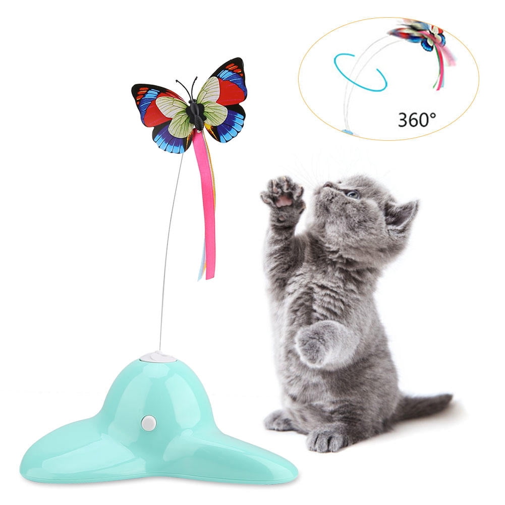Yajisi Rotating Luminous Butterfly Cat Teaser Toy with 360° Auto Spin for Interactive Play and Exercise 7.9x7.9x3.1in