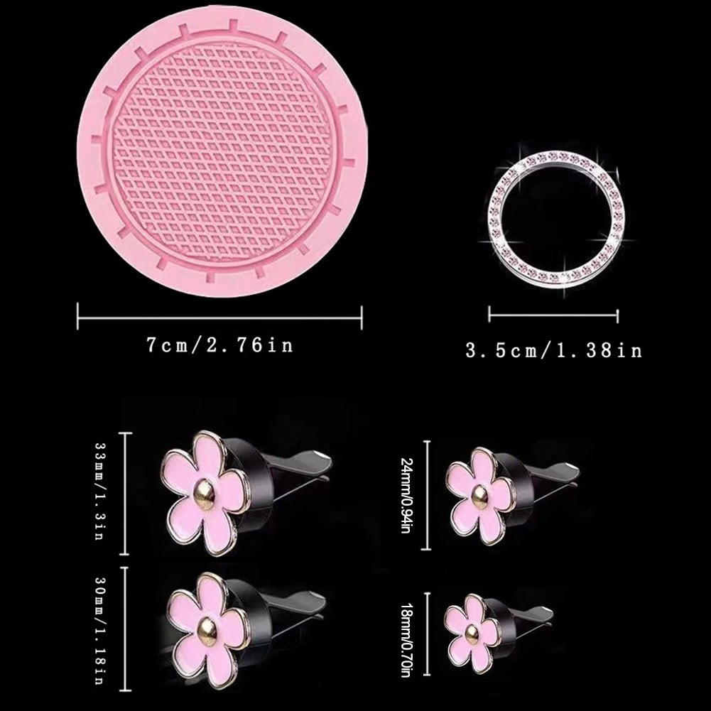 For Most Cars Feminine Car Decor Car Accessories Set Car Interior Decoration Pink Stylish Steering Wheel Cover