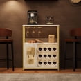 thumbnail image 4 of 3 Tier Wine & Coffee Bar Cabinet with LED Light – Adjustable Shelves, Mesh Door, Glass Holder, Drawer – Industrial Buffet Sideboard, Mini Liquor Cabinet for Home, Kitchen, Dining, Living, 4 of 7
