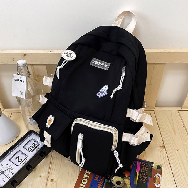 Mochila informal para mujer, mochilas escolares de moda con colgante de medalla para deporte (negro)