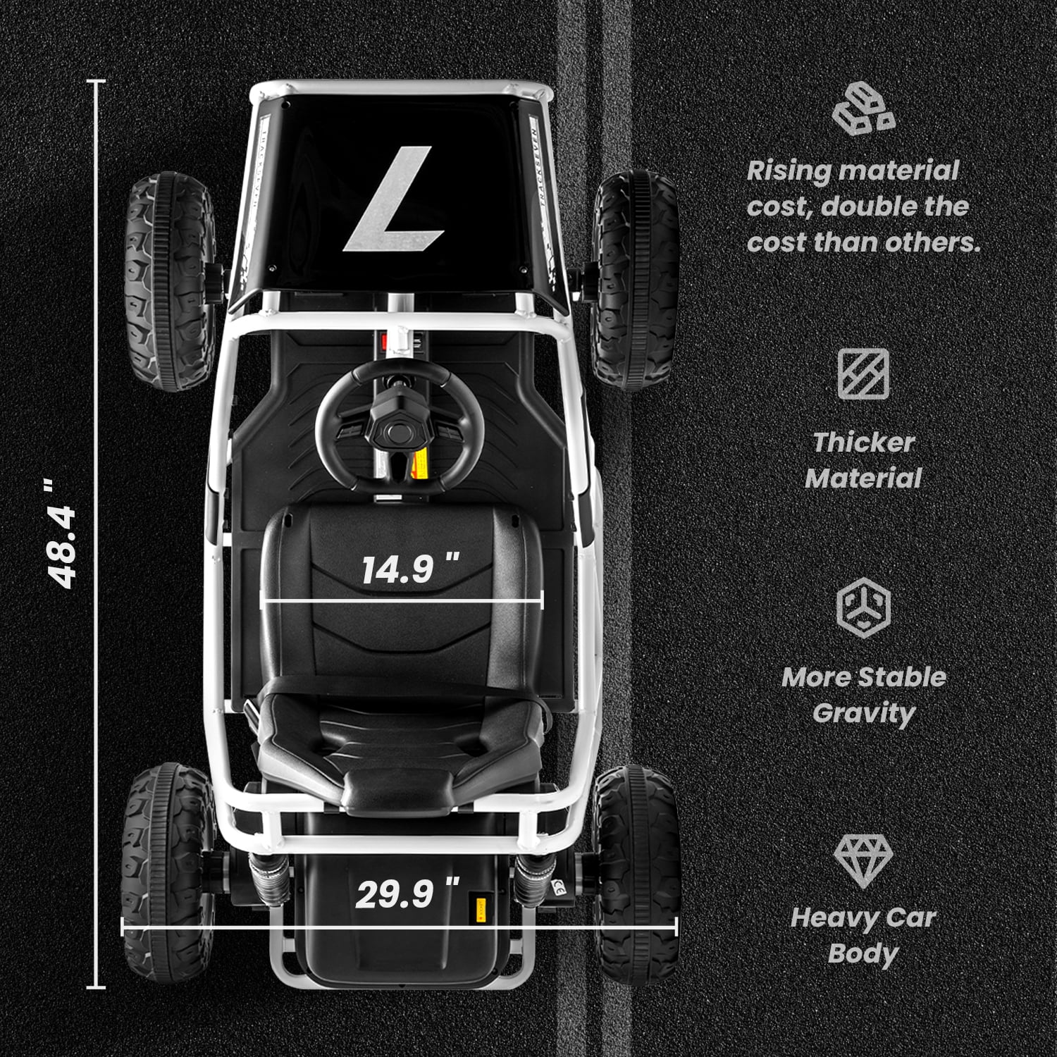Track 7 24V Electric Go Kart, Racing Go Kart, Independent Electronic Brake Foot Pedal, Durable Full Steel Frame, 4 Mph Max Speed Electric Go Kart, 24V Outdoor Ride On Car for Kids Age 6+, Black
