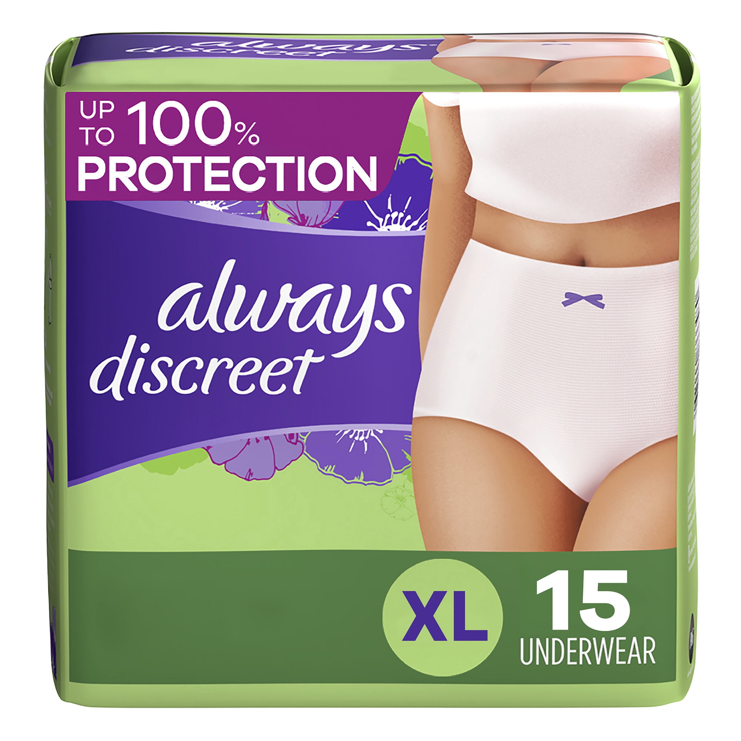 Always Discreet Adult Incontinence Underwear for Women Maximum Absorbency, XL, 15 Ct