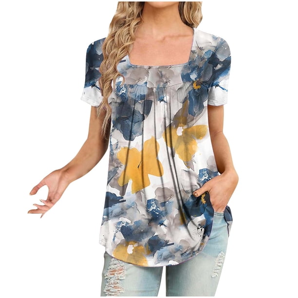 Blusas de Manga Corta para las Mujeres, Blusa de Camiseta Suelta Casual Hecha de Tela Cómoda para Todo el Uso Diario de Temporada, Blusas para las Mujeres Casual