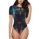 thumbnail image 1 of Balery Starry Sky Moon Wolf Leader Body de cuello redondo de manga corta para mujer Tops de manga corta Tops básicos-Medium, 1 of 7
