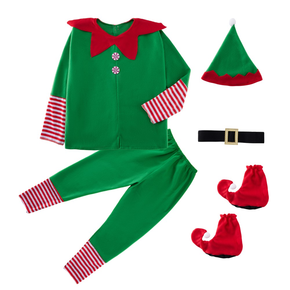 Family Matching Baby Chidren Adult Male Christmas Elf Costume - 5 Piece Set Includes Coat+Hat+Belt+Pants+Shoes Xmas Cosplay Suit - image 2 of 8