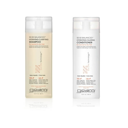 GIOVANNI 50:50 Balanced Hydrating Clarifying Shampoo & Calming Conditioner Set, 8.5 oz. Leaves Hair Clean & Moisturized, For Over-Processed, Stressed Hair, Aloe, Sulfate Free, Paraben Free, Color Safe