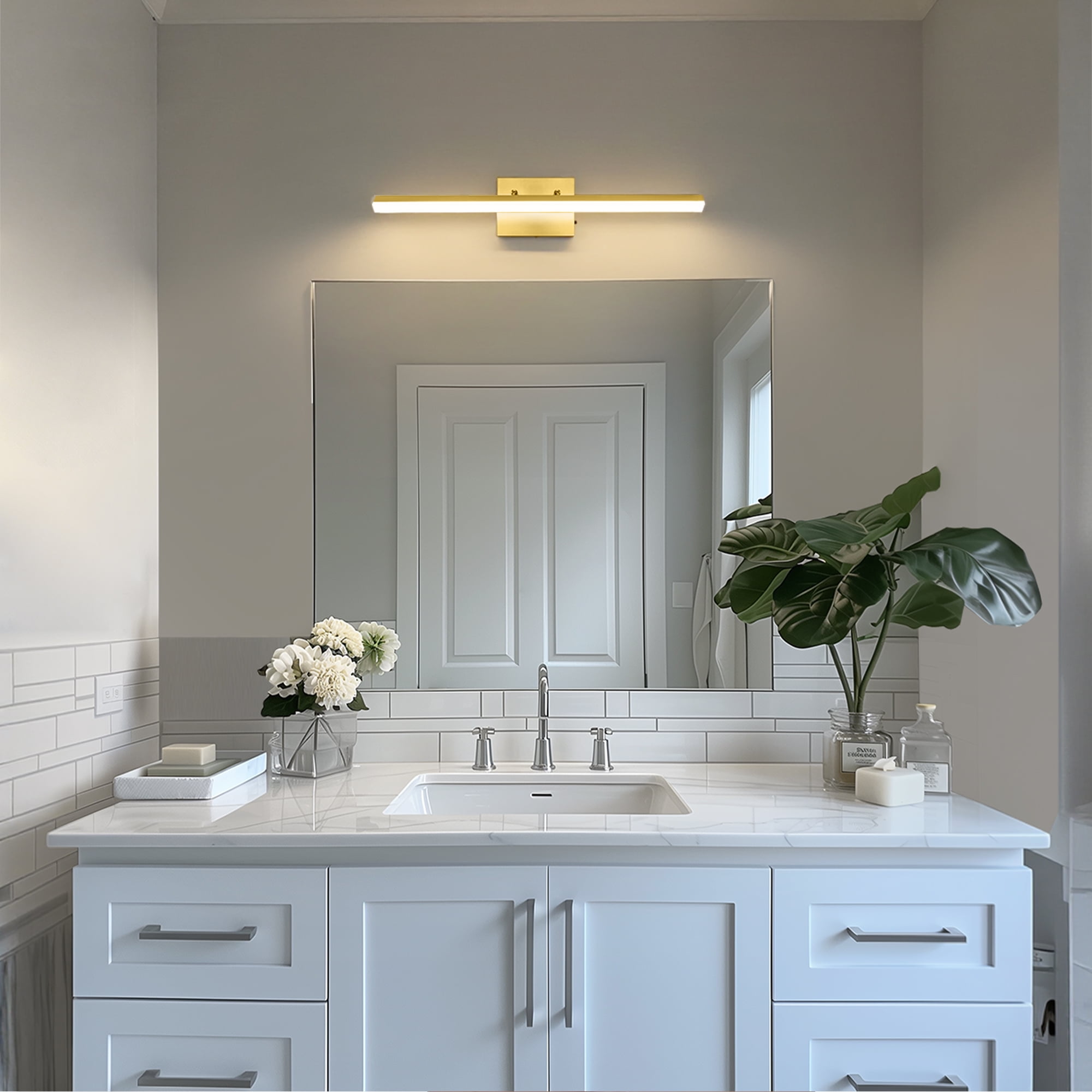 YANSUN  24 in 1-Light 16-Watt Gold Integrated LED Vanity Light, Modern Indoor Bathroom Wall Sconce Light Bar for Mirror