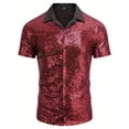 thumbnail image 4 of Mens Shirts Casual Carnival Disco Glitter Short Sleeve Lapel Top Party Dance Club Night Out Comfortable Shirt for Men Red L, 4 of 9