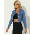 thumbnail image 2 of DARING DIVA Women's Button Down Long Sleeve Cropped Denim Jacket M Light Blue, 2 of 6