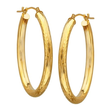 Simply Gold Etched Oblong Hoop Earrings in 14kt Gold