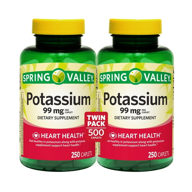 Spring Valley Potassium Dietary Supplement Caplets, 99mg, 250Count, 2