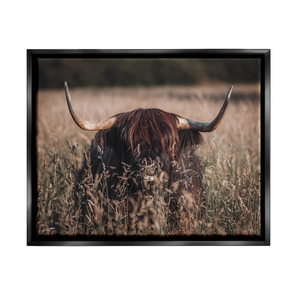 Stupell Industries Highland Cattle in Tall Grass Animals & Insects Photography Black Floater Framed Art Print Wall Art