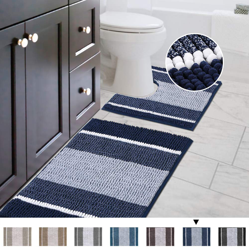 Bathroom Rug Machine Wash Dry Bath Mats, Navy Blue Bath Rugs