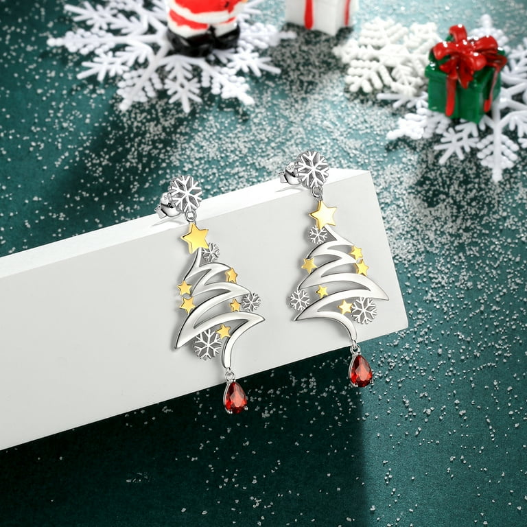 Beautlace 925 Sterling Silver Cute Christmas Tree Dangle Earrings Christmas Costume Jewelry Gifts for Women Xmas Party Jewelry Gift