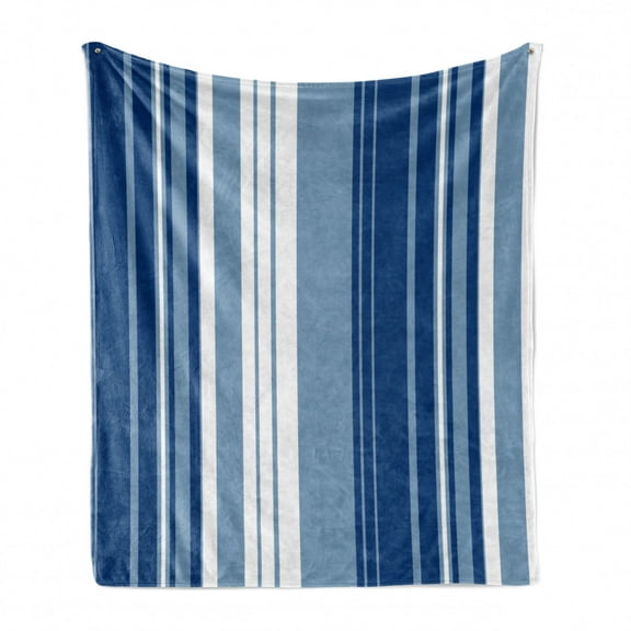Harbour Stripe Soft Flannel Fleece Throw Blanket, Retro Shades of Stripe Abstract Vintage Design, Cozy Plush for Indoor and Outdoor Use, 70" x 90", Navy Blue White, by Ambesonne