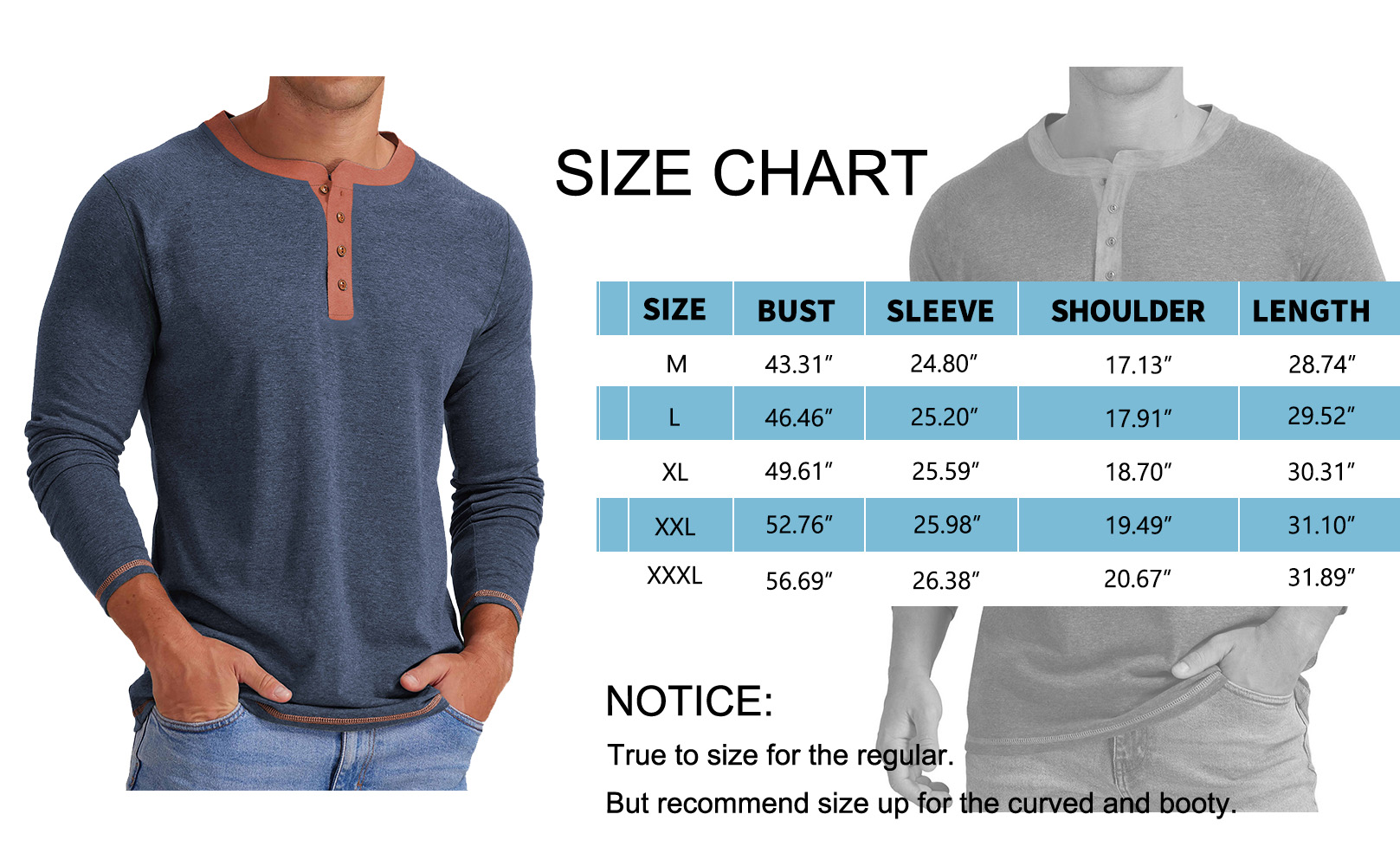 Gents Bliss Men's Long Sleeve Henley Crew Neck Shirt photo 7