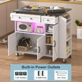 thumbnail image 3 of HAUXITIO Kitchen Island with Drop Leaf,Power Outlet & LED Lights,Rolling Cart with Spice Rack,Drawer and Storage Cabinet for Kitchen,White, 3 of 8