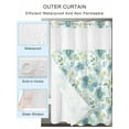thumbnail image 2 of No Hook Cloth Fabric Shower Curtain with Snap in Liner, Teal Blue Flower Waterproof Shower Curtains Set with See Through Top Window, Abstract Garden Botanical Leaves Bath Curtains Shower 72"x72", 2 of 6