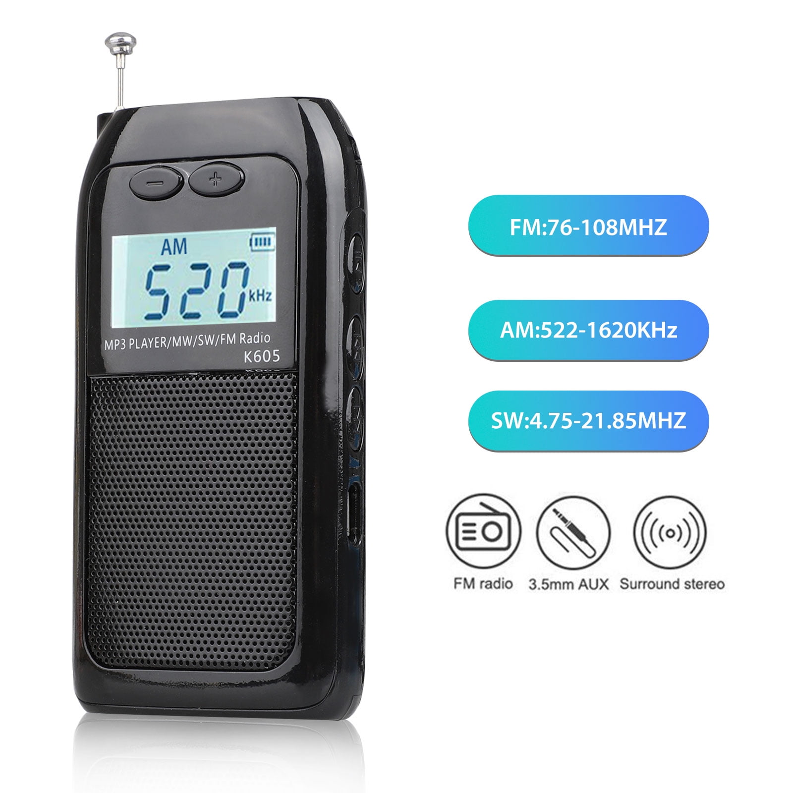 Travel Mini Pocket FM//AM radio • Portable /& Compact • includes Earphones