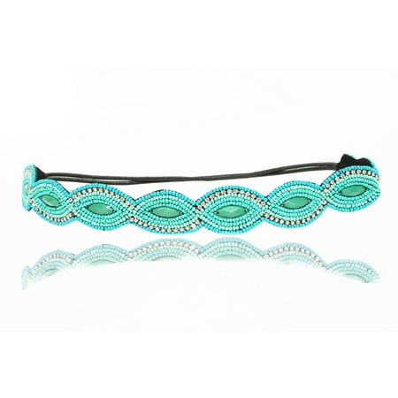 - Turquoise and Rhinestone Stone Scallop Beaded Headband Elastic Stretch Headwrap with Style Guide 20 Differnt Ways to Wear by LAC Beauty