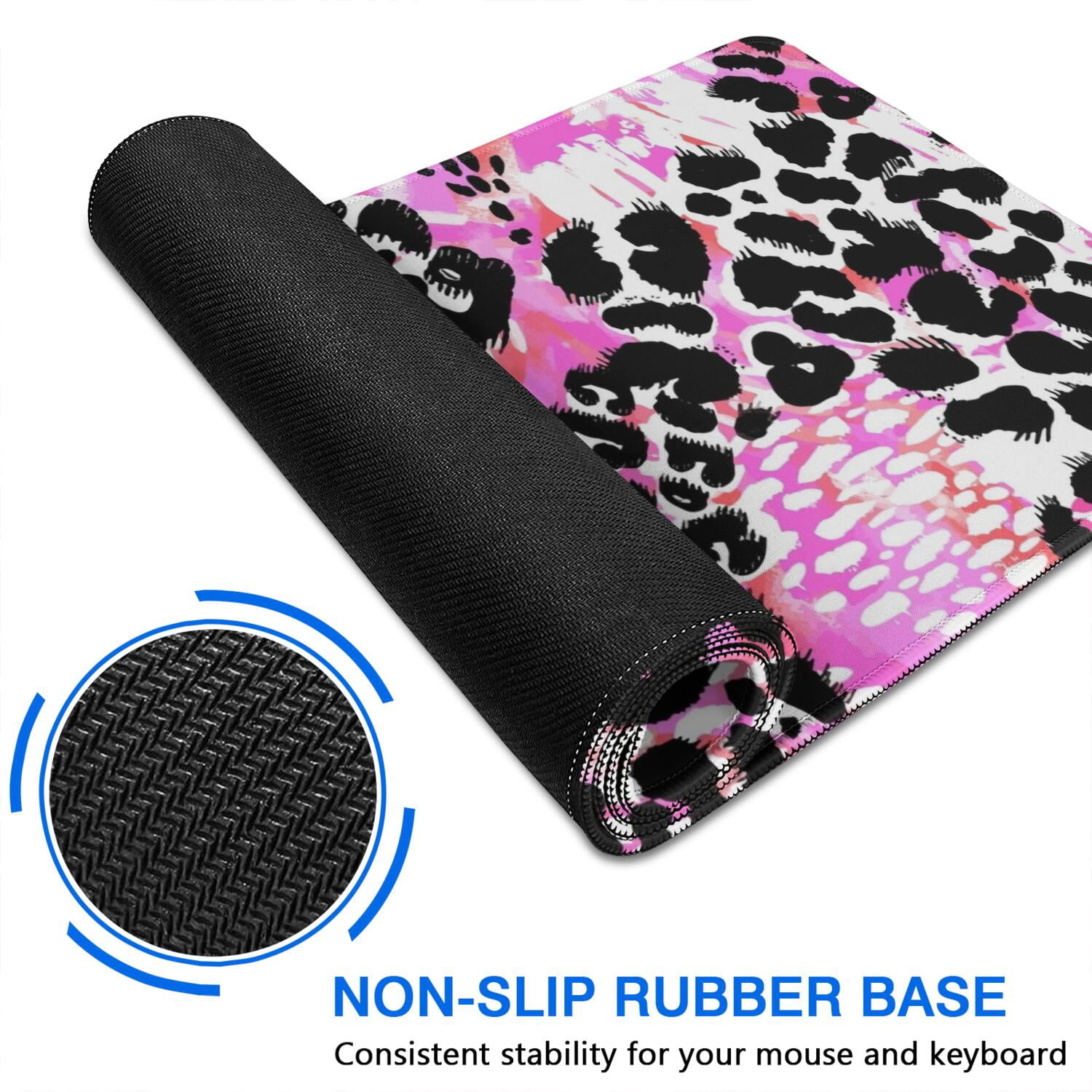 Long Mouse Pads for Desk,Pink Leopard Pattern Desk Mats on Top Of Desks, Desk Mouse Pad Extra Large with 3mm Non-Slip Base and Stitched Edge for Gaming,Office,Work,Home 31.5"x15.7"