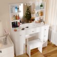 thumbnail image 6 of Yamissi Makeup Vanity Desk with Mirror and Lights, Bedroom Vanity Set with Stool, 5 Drawers Dressing Table for Women Girls, White, 6 of 10