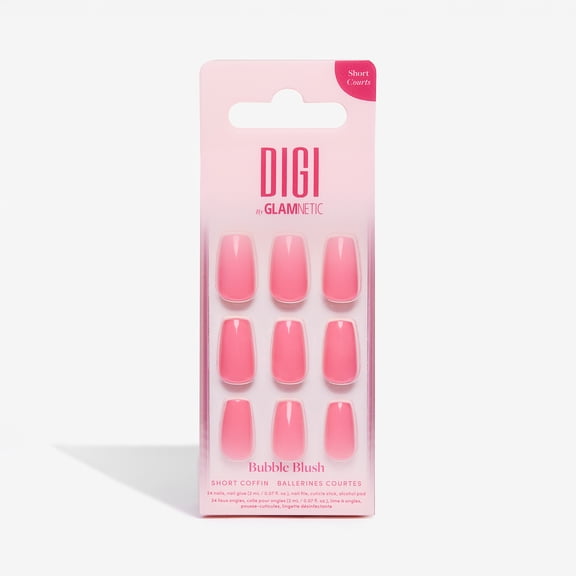 DIGI by Glamnetic Short Coffin Artificial Press-on Nails, Bubble Blush, 24 Pieces