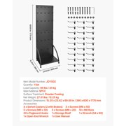 KFFKFF Standing Pegboard Display with Base Plate, 23.7 x 66 in Pegboard Stand with Wheels and 30 Hooks, Durable Steel Panel for Retail and Jewelry Shops, Black