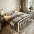 thumbnail image 3 of Allewie King Size Metal Platform Bed Frame with Victorian Style Wrought Iron-Art Headboard/Footboard, White, 3 of 8