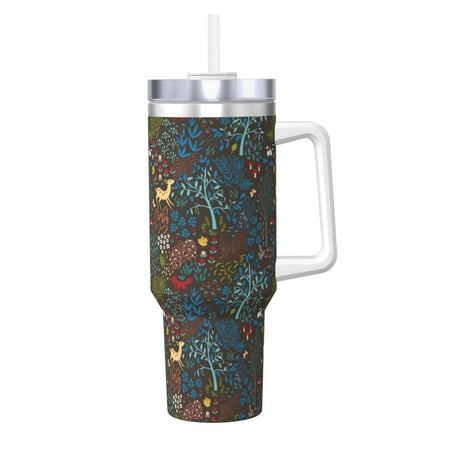 

Daiia Deers In The Forest 1 Printed 40 oz Tumbler with Handle Ice Bully Insulated Tumbler 2 in 1 Lid Insulated Water Bottle Stainless Steel Travel Coffee Mug