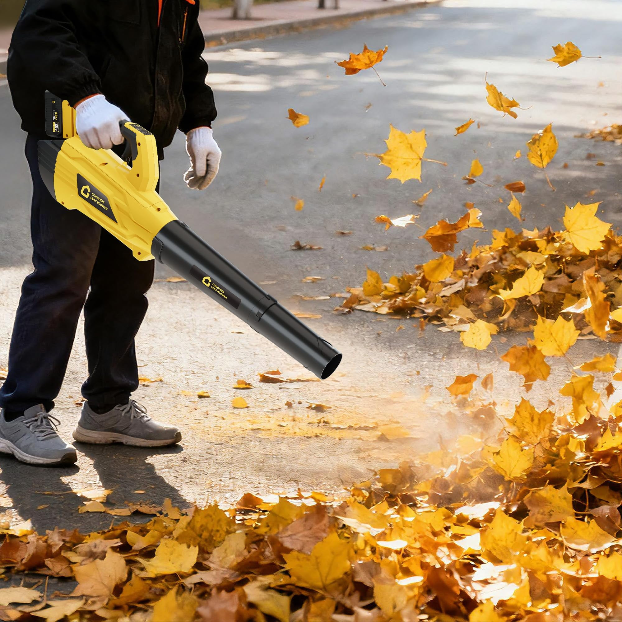 Leaf Blower Cordless Brushless- 20V Electric Leaf Blower 700CFM & 2 Speed Modes with Charger, 1*4.0Ah Battery Powered for Lawn Care