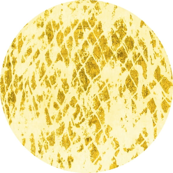 Ahgly Company Indoor Round Abstract Yellow Modern Area Rugs, 7' Round