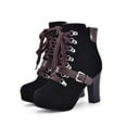 thumbnail image 2 of hopeusnice Women's Buckle Lace Up Ankle Boots Chunky Heel Suede Booties High Heel Dress Shoes Fall Winter Warm Comfortable Fashion Boots Black 38, 2 of 6