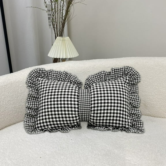 HKEJIAOI Polyester Plaid Bow Pillow Cushion 19.6x11.8 Inch 2-Purpose Sofa & Waist Support, Washable Corduroy Home Decor Gift for Mother's Day